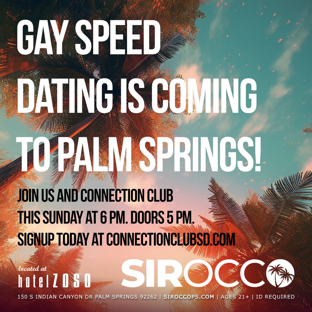 Gay M4M speed dating in Palm Springs at Sirocco Bar & Lounge